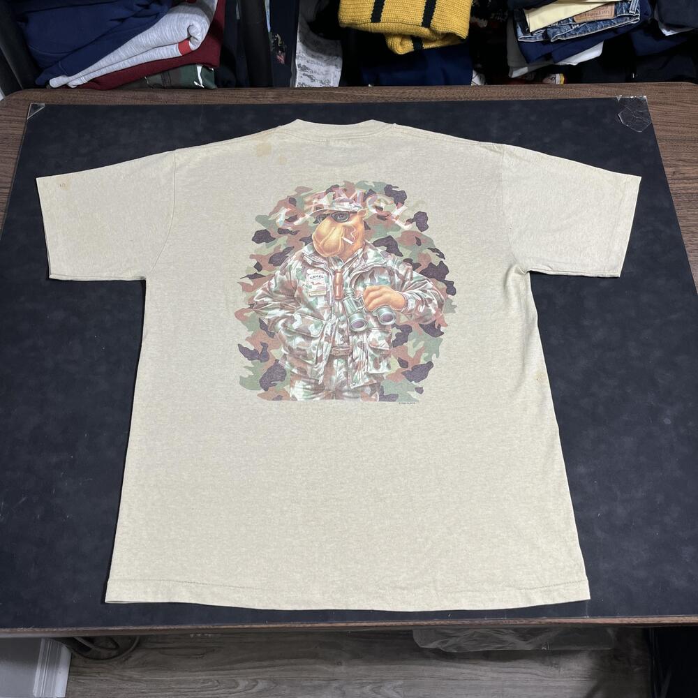 Vintage Camel Joe Camel Camo Shirt Mens XL Beige 1992 Pocket Camo Tee 90s